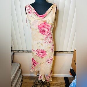 Mlle Gabrielle Cowl Neck Pink Floral Cream Maxi Sundress Dress Size 14